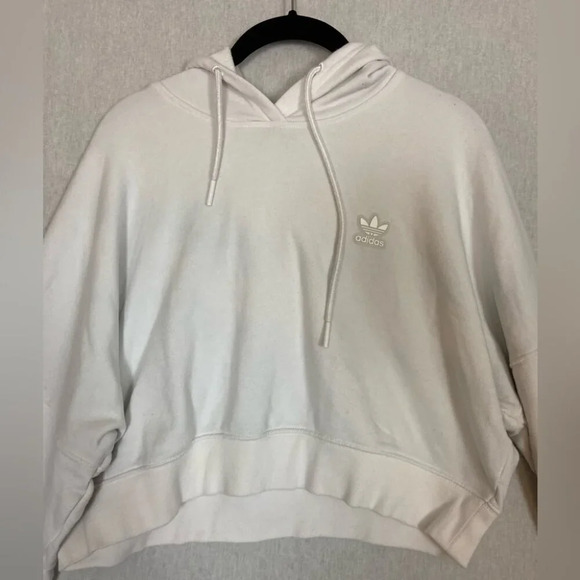 Adidas white cropped sweatshirt hoodie Sz M - Picture 5 of 16